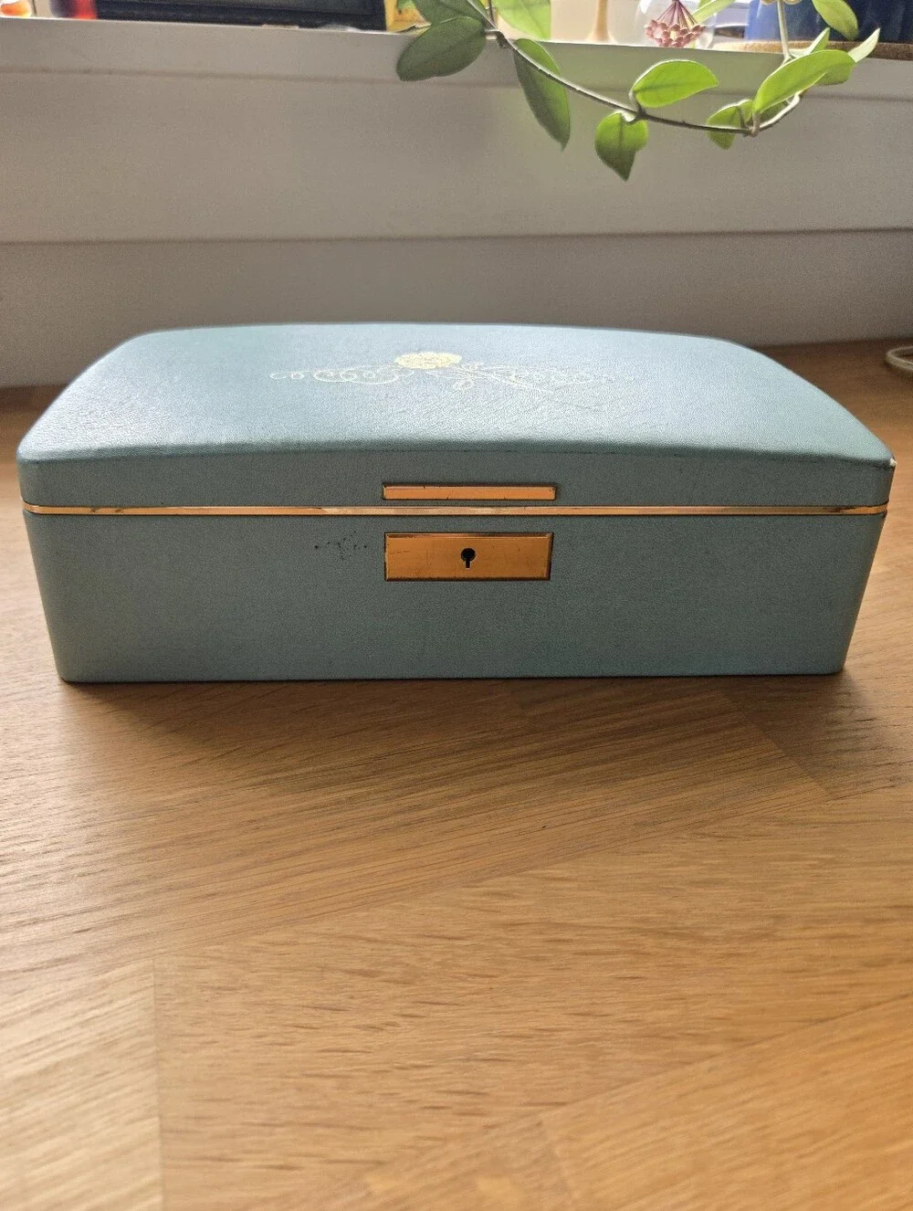 Vintage Farrington Mid Century Blue Texol Cantilever Jewelry Box Vanity Case